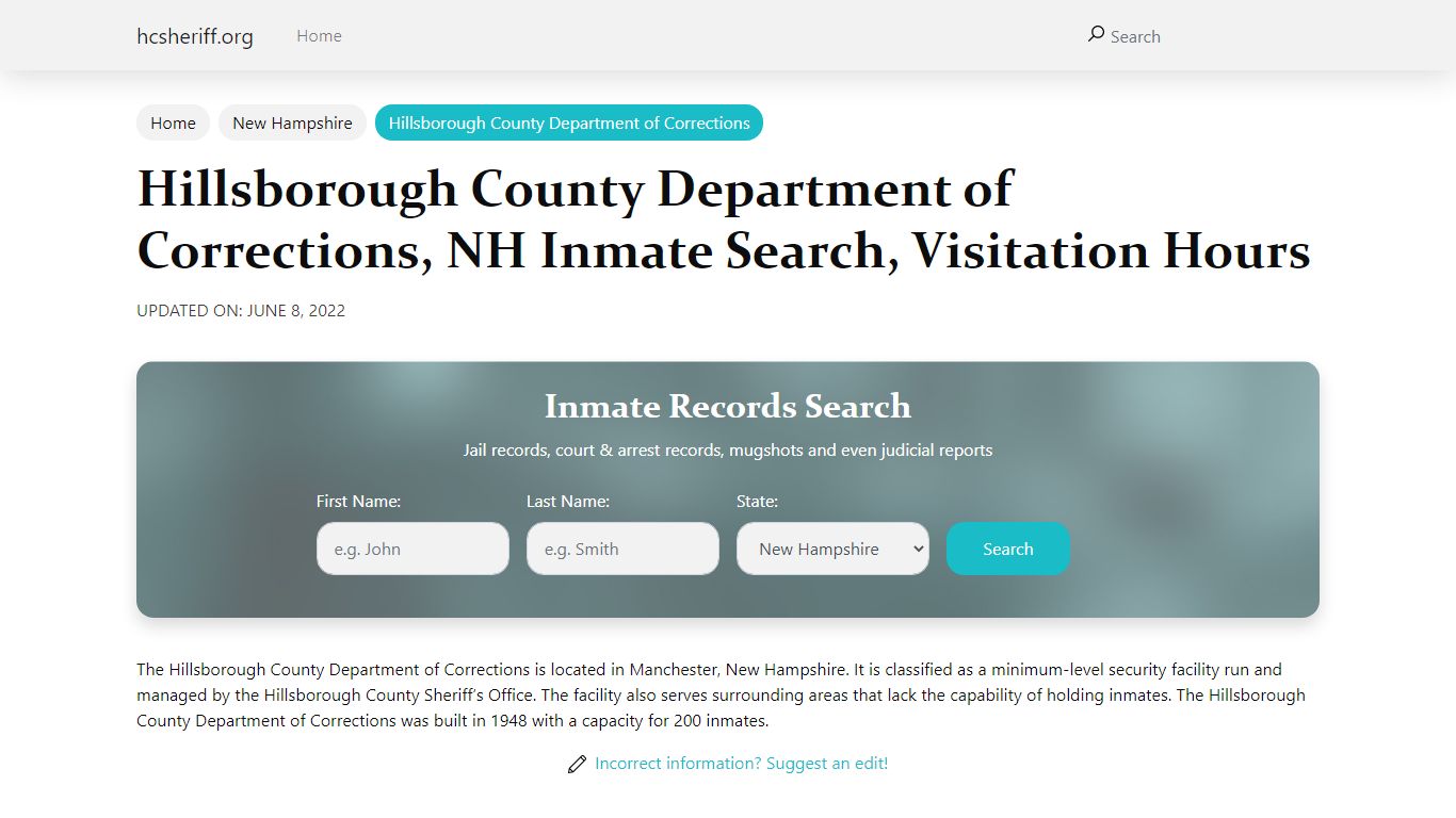 Hillsborough County Department of Corrections, NH Inmate Search ...